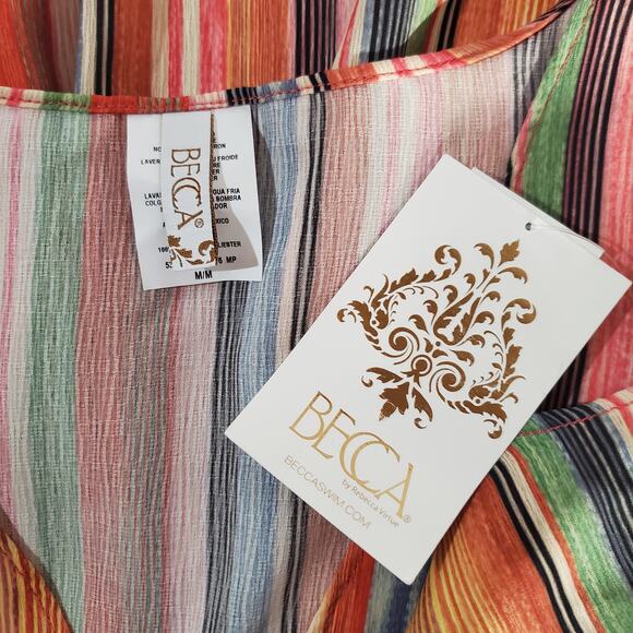 BECCA by Rebecca Virtue Smocked Sleeveless Dress Womens Size M NWT Multi Stripe - Picture 6 of 8